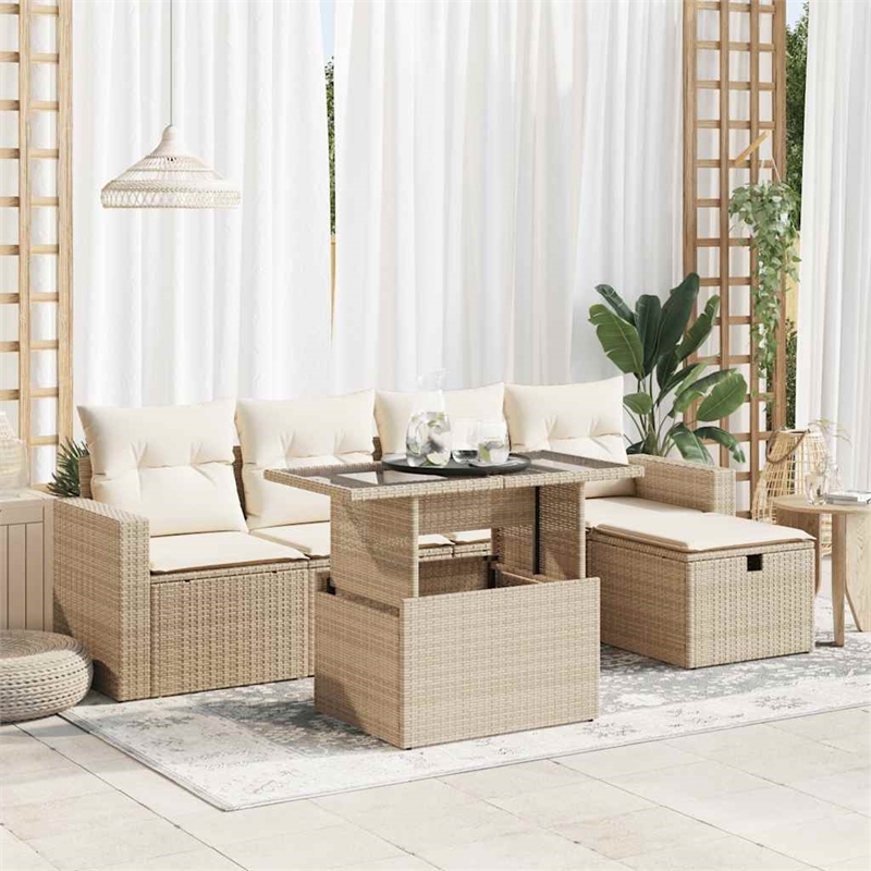 vidaXL 6 Piece Steel Small Sofa Set in Cream/Beige