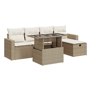 vidaXL 6 Piece Steel Small Sofa Set in Cream/Beige
