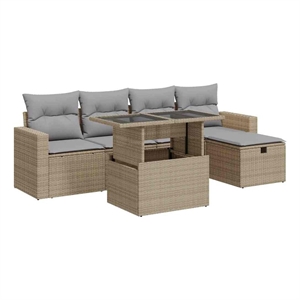 vidaXL 6 Piece Poly Rattan Sofa Set in Gray/Beige
