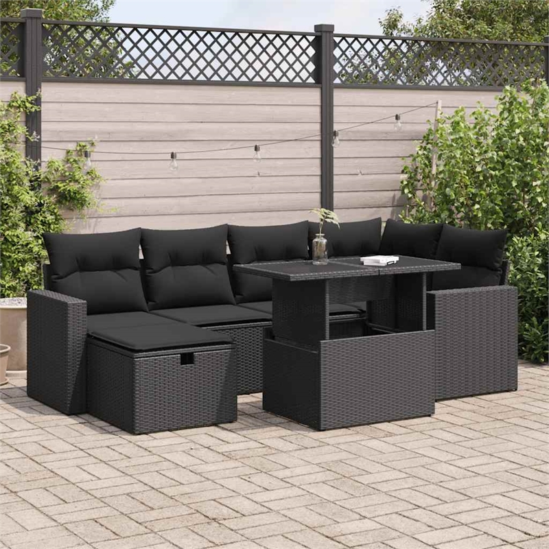 vidaXL 7 Piece Poly Rattan Sofa Set in Black