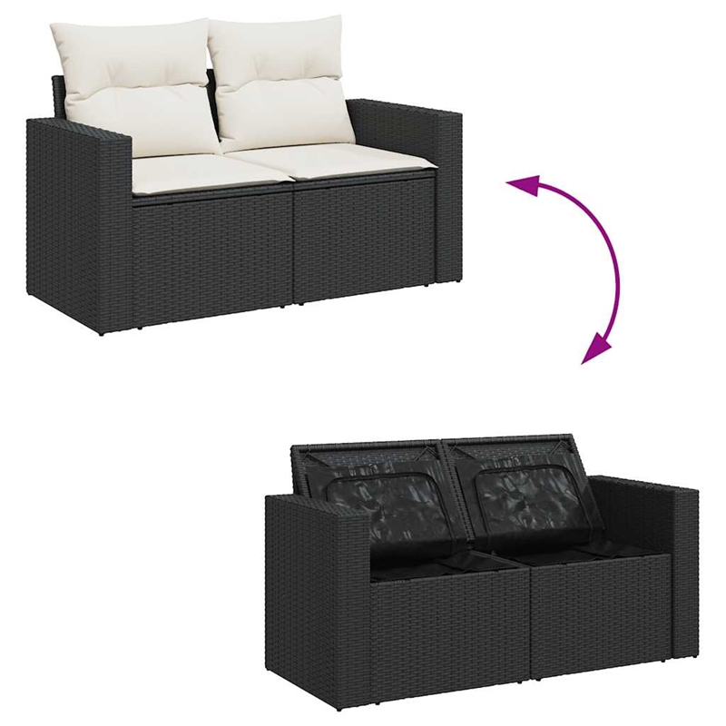 vidaXL 7 Piece Poly Rattan Small Sofa Set in Black/White/Cream