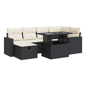 vidaXL 7 Piece Poly Rattan Small Sofa Set in Black/White/Cream
