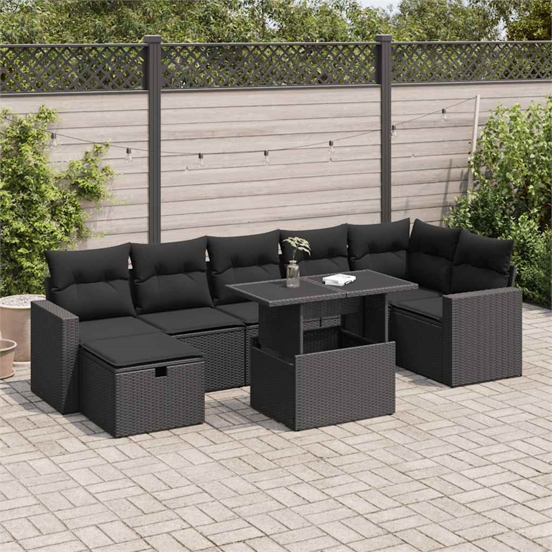 vidaXL 8 Piece Poly Rattan Sofa Set in Black