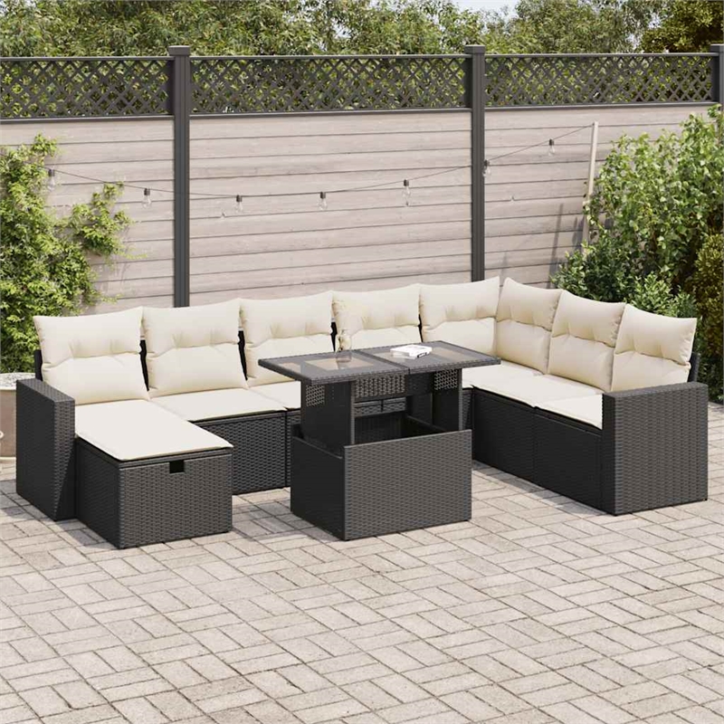 vidaXL 9 Piece Steel Small Sofa Set in Black
