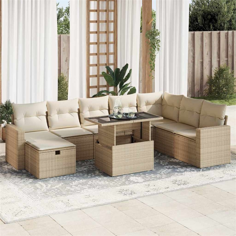 vidaXL 9 Piece Poly Rattan Sofa Set in Black/White/Cream/Beige