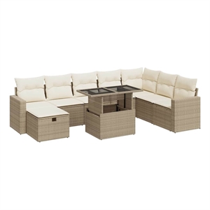 vidaXL 9 Piece Poly Rattan Sofa Set in Black/White/Cream/Beige