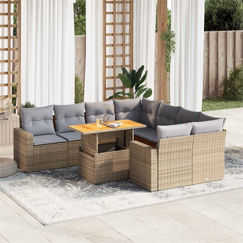 vidaXL 9 Piece Poly Rattan Sofa Set in Gray/Beige