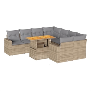 vidaXL 9 Piece Poly Rattan Sofa Set in Gray/Beige
