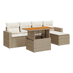 vidaXL 6 Piece Solid Acacia Wood Large Sofa Set in White/Cream/Beige