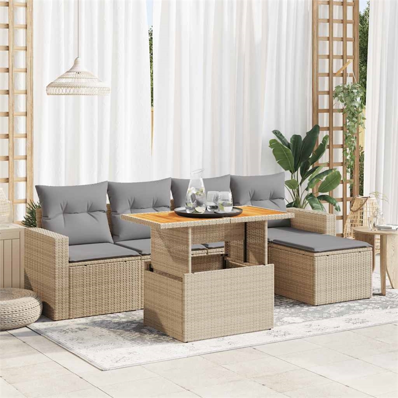 vidaXL 6 Piece Poly Rattan Sofa Set in Beige