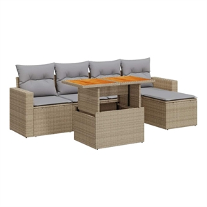 vidaXL 6 Piece Poly Rattan Sofa Set in Beige