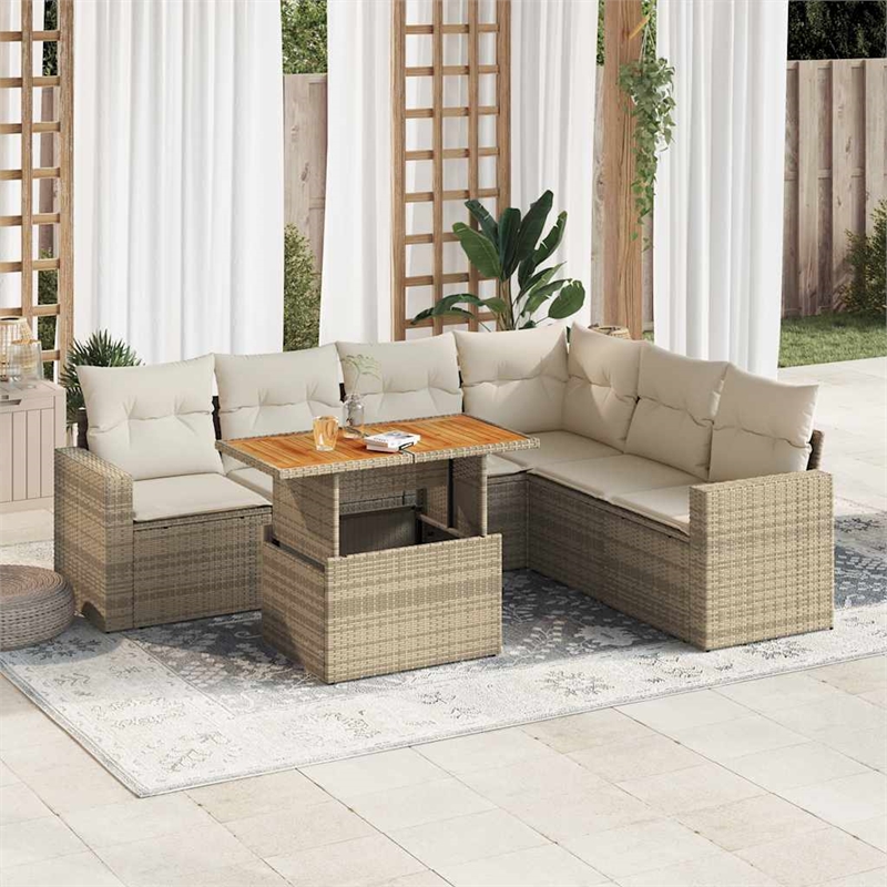 vidaXL 7 Piece Poly Rattan Sofa Set in Beige