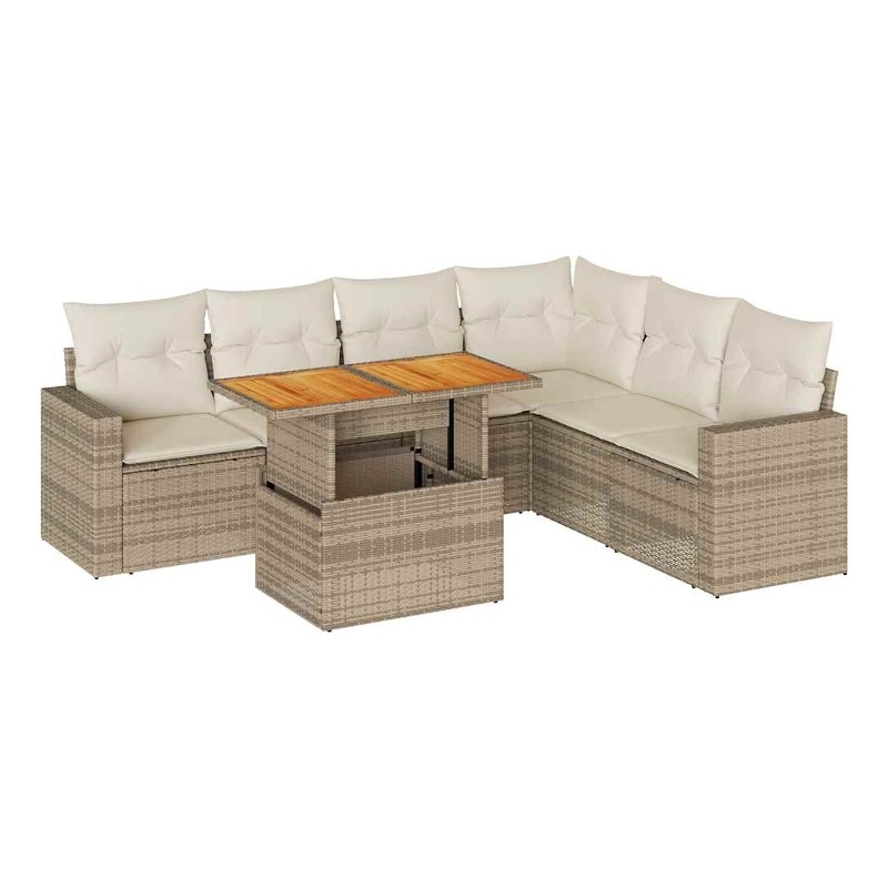 vidaXL 7 Piece Poly Rattan Sofa Set in Beige