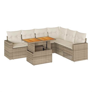 vidaXL 7 Piece Poly Rattan Sofa Set in Beige