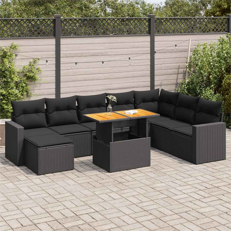 vidaXL 9 Piece Solid Acacia Wood Sofa Set in Black