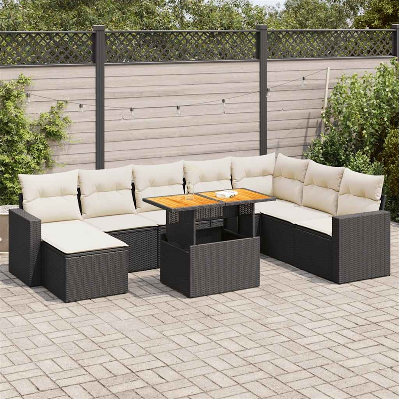 vidaXL 9 Piece Solid Acacia Wood Large Sofa Set in Black