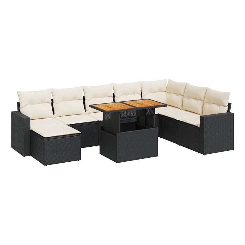 vidaXL 9 Piece Solid Acacia Wood Large Sofa Set in Black