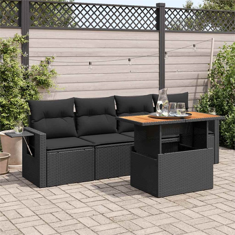 vidaXL 5 Piece Poly Rattan Small Sofa Set in Black