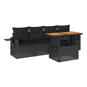 vidaXL 5 Piece Poly Rattan Small Sofa Set in Black
