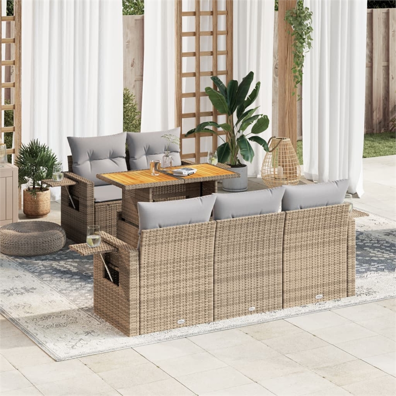 vidaXL 6 Piece Poly Rattan Sofa Set in Gray/Beige