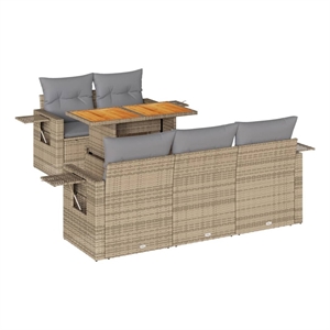 vidaXL 6 Piece Poly Rattan Sofa Set in Gray/Beige