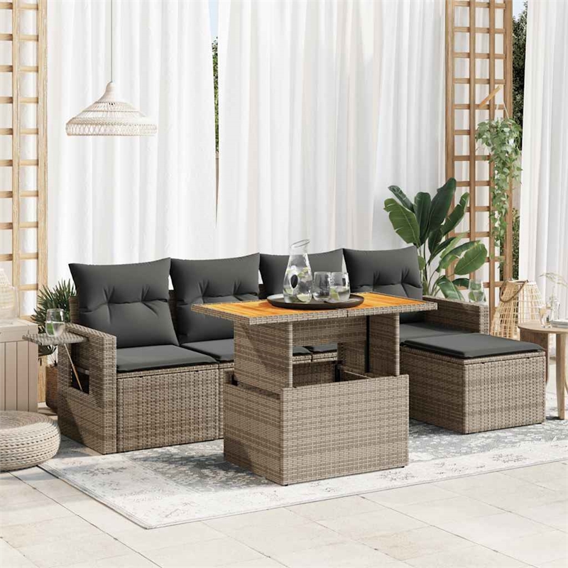 vidaXL 6 Piece Solid Acacia Wood Small Sofa Set in Gray