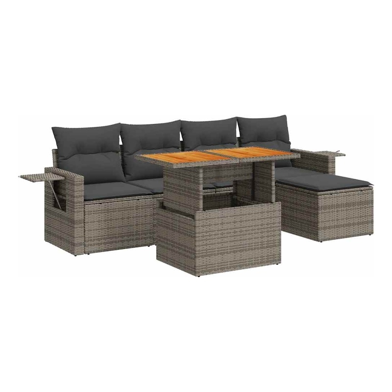 vidaXL 6 Piece Solid Acacia Wood Small Sofa Set in Gray