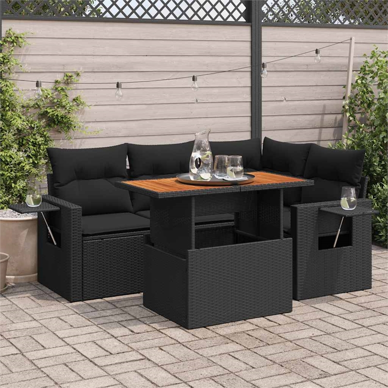 vidaXL 5 Piece Poly Rattan Sofa Set in Black