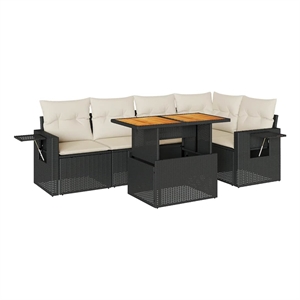vidaXL 6 Piece Solid Acacia Wood Sofa Set in Black/White/Cream