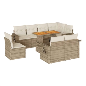 vidaXL 9 Piece Poly Rattan Sofa Set in White/Cream/Beige