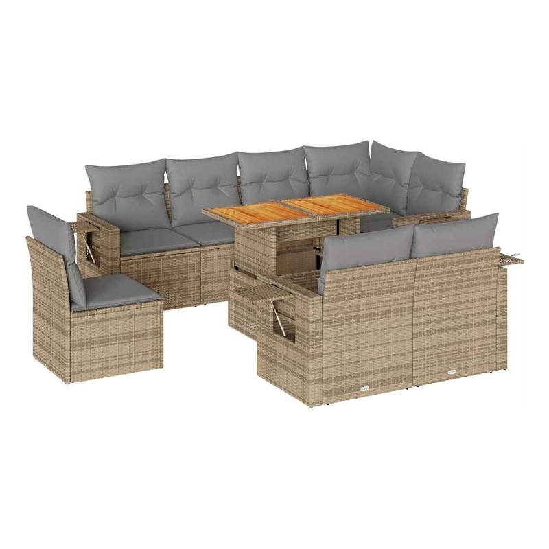 vidaXL 9 Piece Solid Acacia Wood Sofa Set in Beige