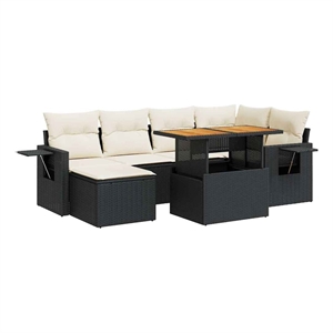 vidaXL 7 Piece Poly Rattan Sofa Set in Black/White/Cream