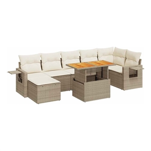 vidaXL 8 Piece Solid Acacia Wood Sofa Set in White/Cream/Beige