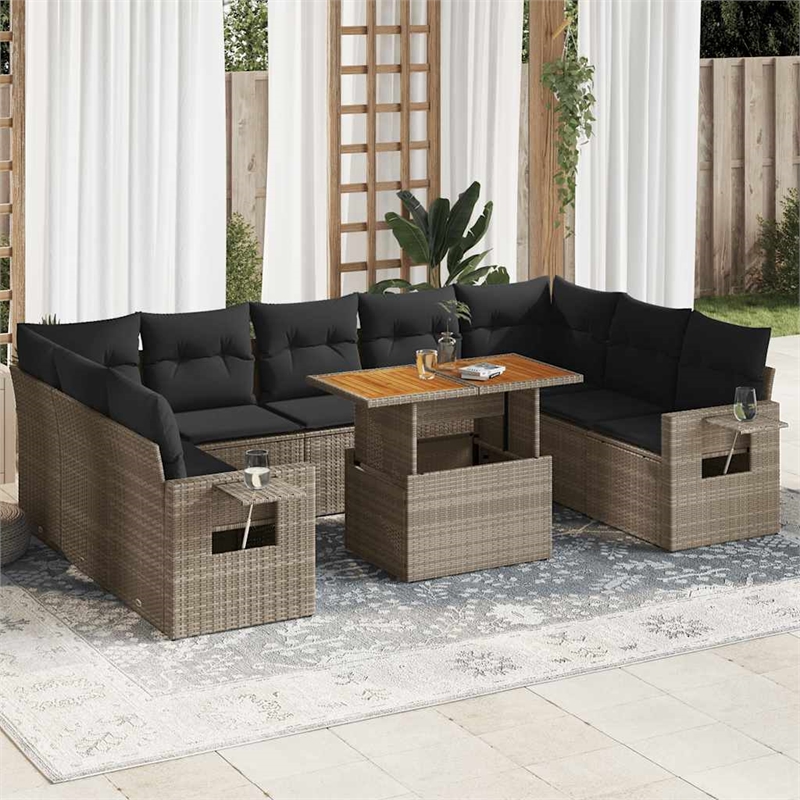 vidaXL 10 Piece Solid Acacia Wood Sofa Set in Gray