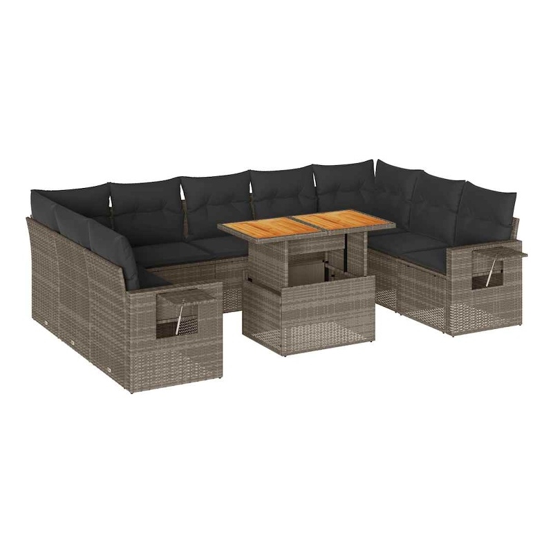 vidaXL 10 Piece Solid Acacia Wood Sofa Set in Gray