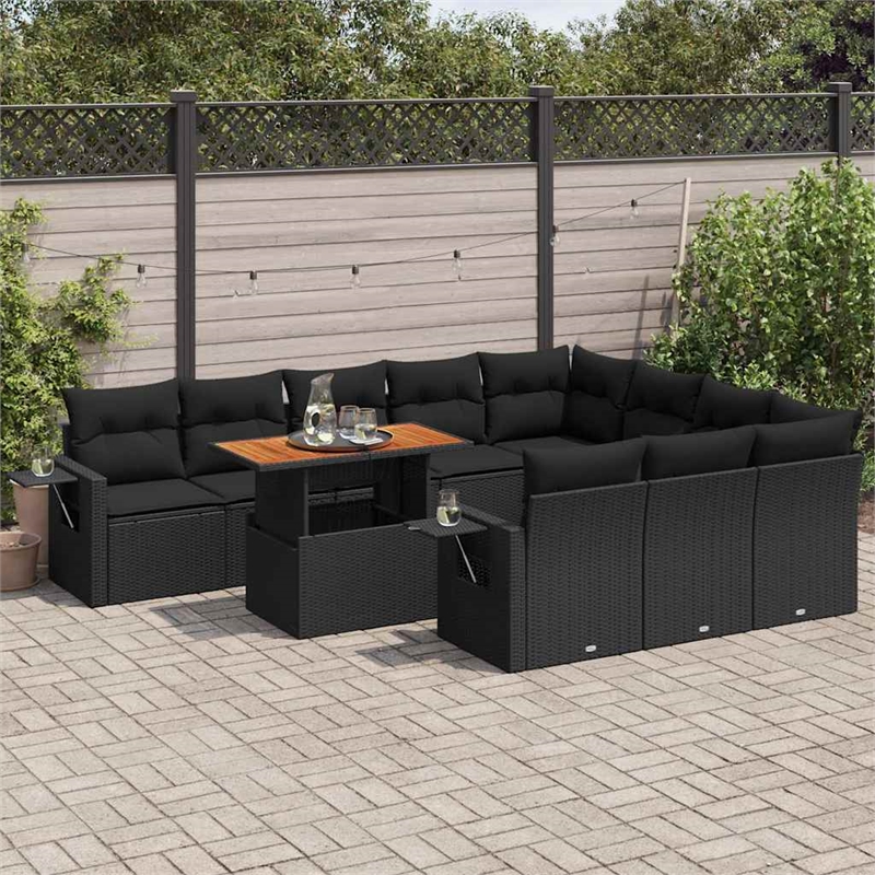 vidaXL 11 Piece Poly Rattan Sofa Set in Black