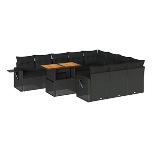vidaXL 11 Piece Poly Rattan Sofa Set in Black