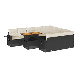 vidaXL 11 Piece Solid Acacia Wood Sofa Set in Black/White/Cream