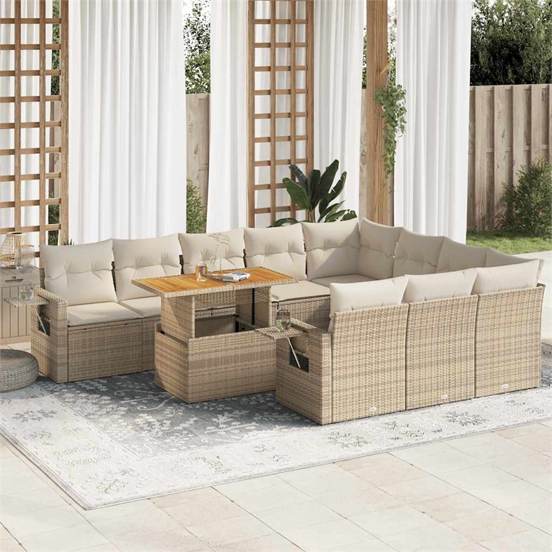 vidaXL 11 Piece Solid Acacia Wood Sofa Set in Beige