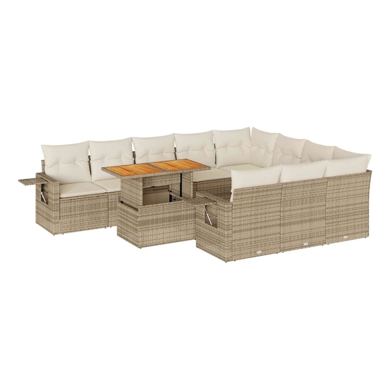 vidaXL 11 Piece Solid Acacia Wood Sofa Set in Beige