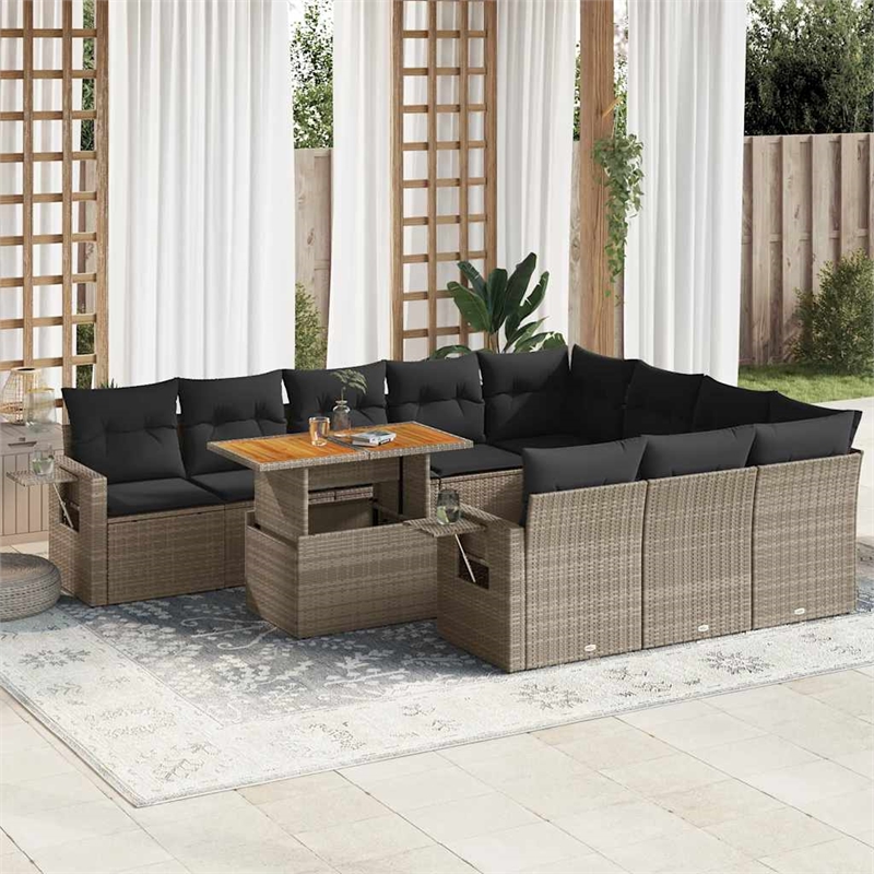 vidaXL Solid Acacia Wood Small Sofa Set in Gray