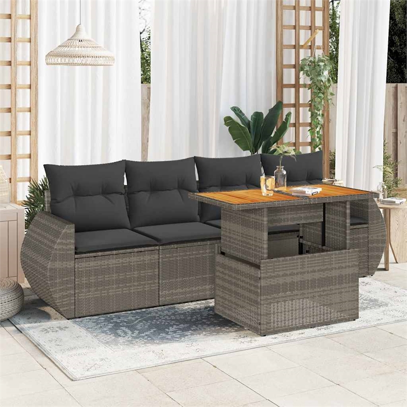 vidaXL 5 Piece Solid Acacia Wood Sofa Set in Gray