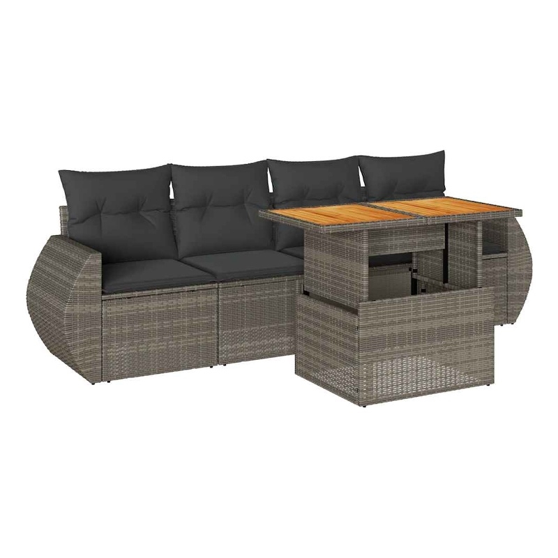 vidaXL 5 Piece Solid Acacia Wood Sofa Set in Gray