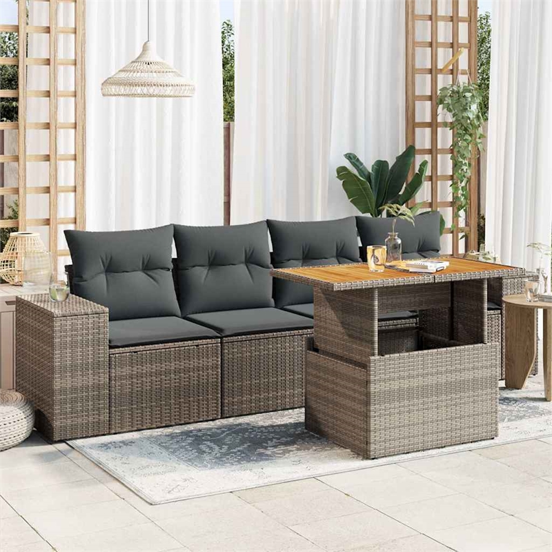 vidaXL 5 Piece Solid Acacia Wood Small Sofa Set in Gray