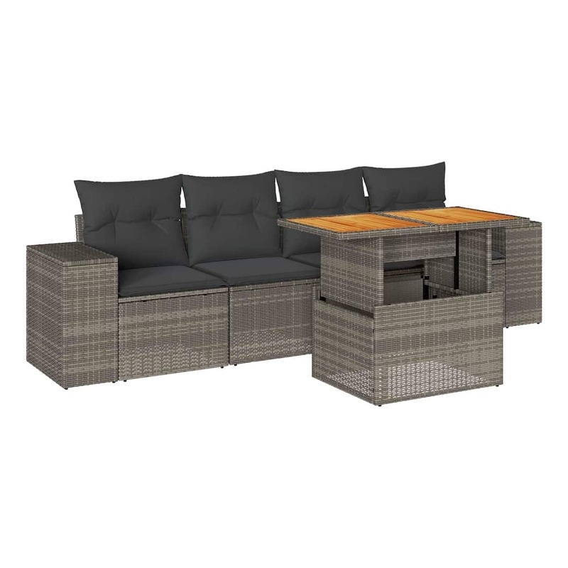 vidaXL 5 Piece Solid Acacia Wood Small Sofa Set in Gray