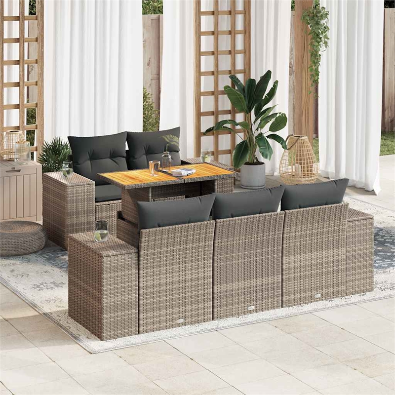vidaXL 6 Piece Solid Acacia Wood Sofa Set in Gray