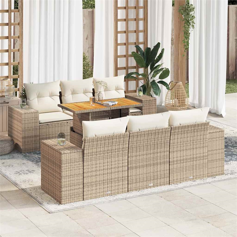 vidaXL 7 Piece Solid Acacia Wood Sofa Set in Beige