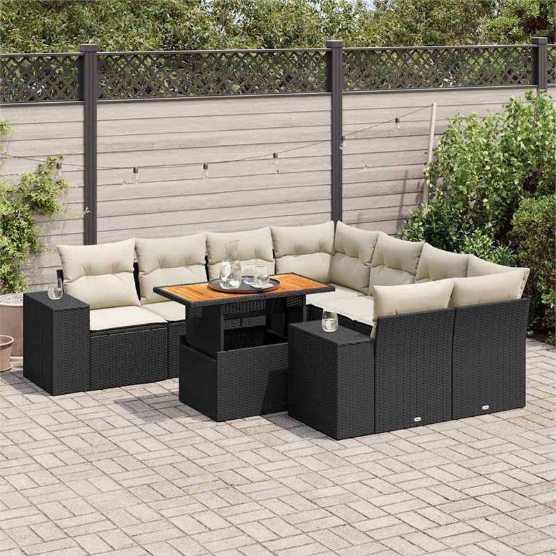 vidaXL 9 Piece Solid Acacia Wood Sofa Set in Black