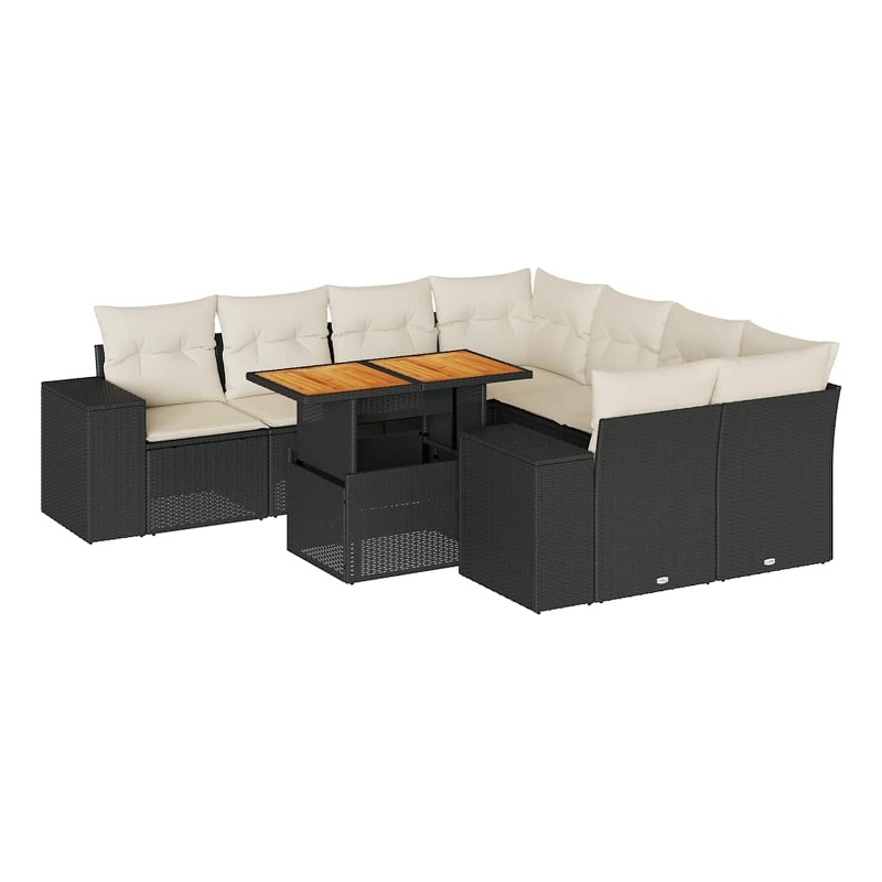vidaXL 9 Piece Solid Acacia Wood Sofa Set in Black