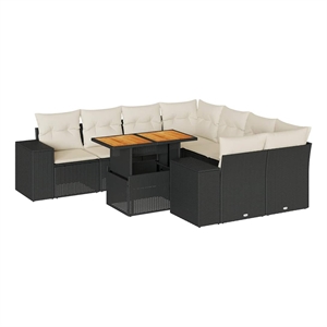vidaXL 9 Piece Solid Acacia Wood Sofa Set in Black